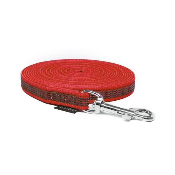 Mystique® Gummierte Schleppleine 15mm mit Handschlaufe Standard Karabiner rot 5m