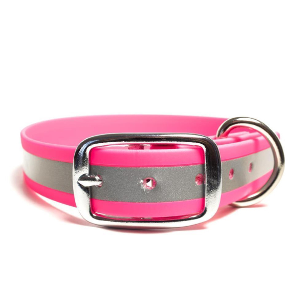 Mystique® Biothane Halsband Deluxe 25mm beta reflex 40-48cm reflex neon pink