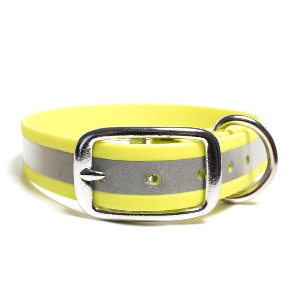 Mystique® Biothane Halsband Deluxe 25mm beta reflex 50-58cm reflex neon gelb