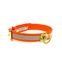 Mystique® Biothane Schweisshalsband 25mm reflex orange gold messing 30-40cm