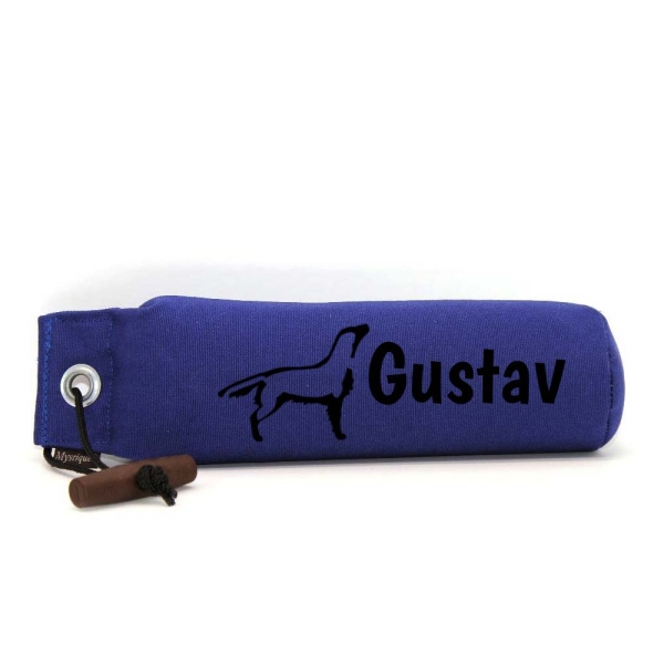 Mystique Dummy Einzel Name Boogaloo blau Flat Coated Retriever