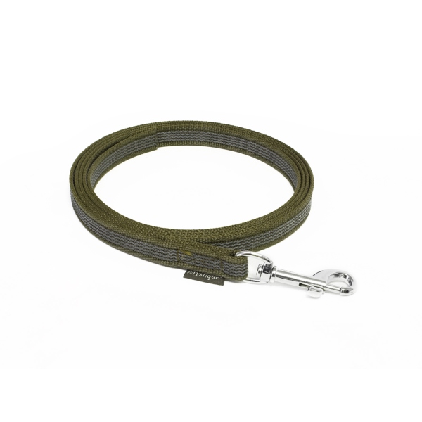 Mystique® Gummierte Leine 15mm mit Handschlaufe Standard Karabiner khaki 3m