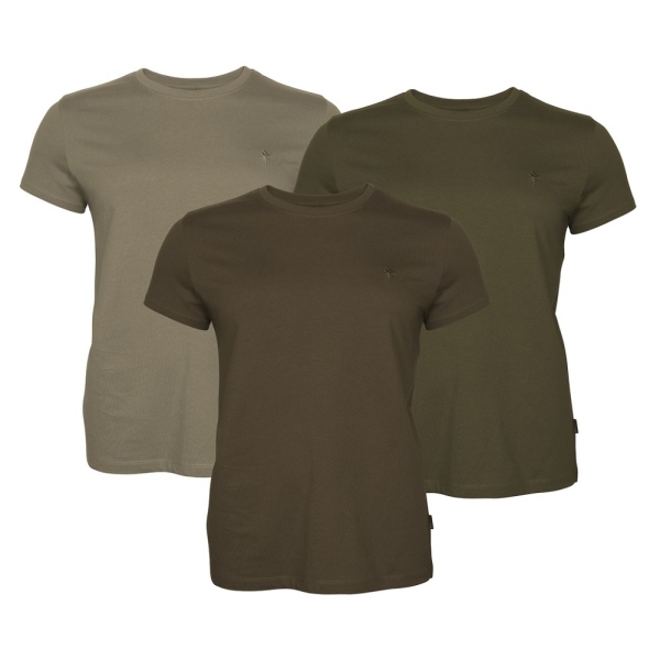 Pinewood 3447 3-Pack Damen T-Shirt Green/H.Brown/Khaki (720) XS