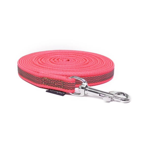 Mystique® Gummierte Schleppleine 12mm ohne Handschlaufe Standard Karabiner neon pink 10m