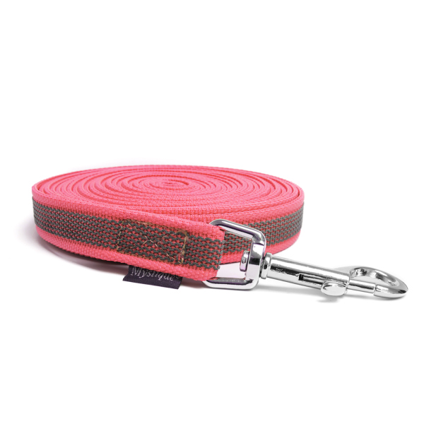 Mystique® Gummierte Schleppleine 20mm mit Handschlaufe Standard Karabiner neon pink 7,5m